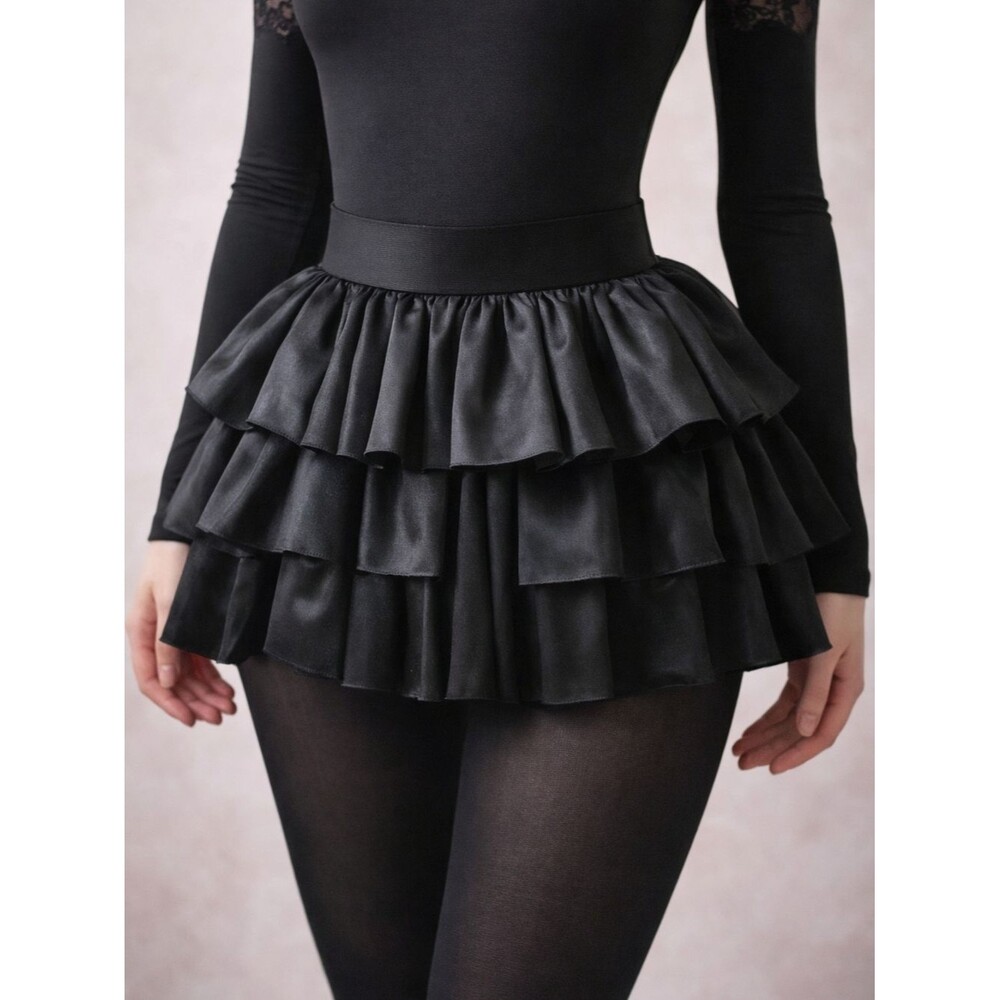 Balera Black Ruffle Tutu Skirt S/M Elastic Waist Layered Dance Festival Goth Bal